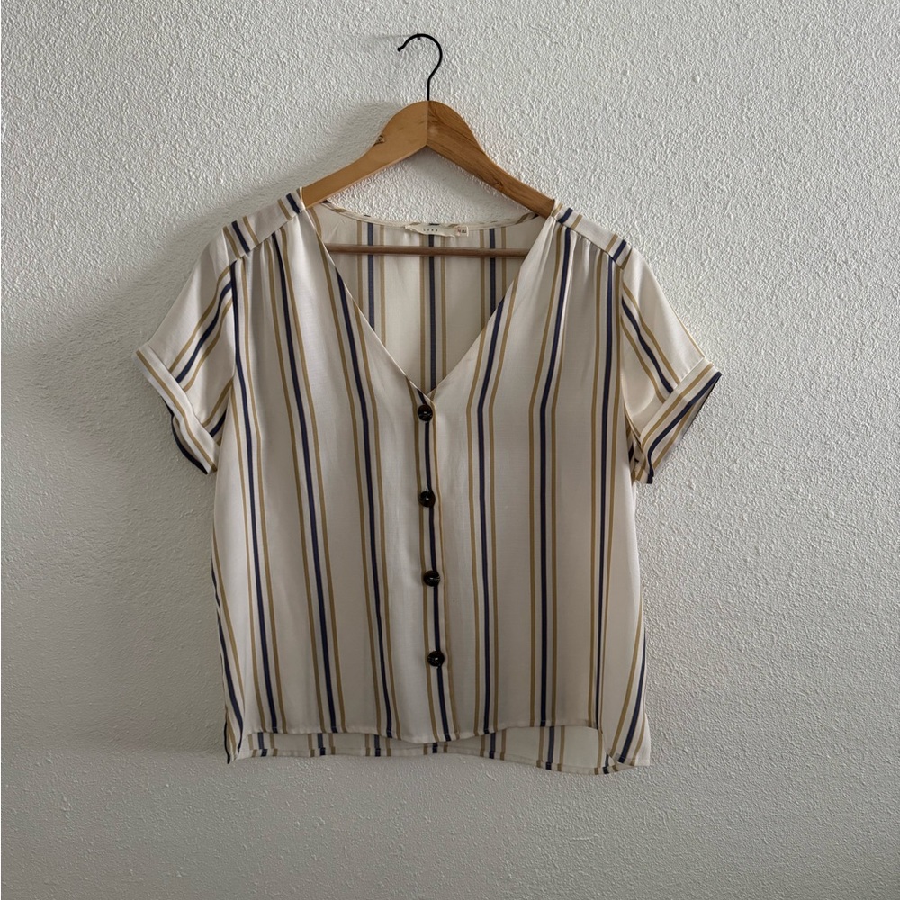 Striped V-Neck Button-Up Blouse